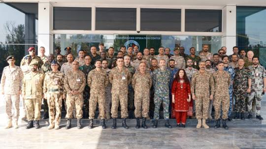 03-11-2023, Islamabad: Group photo of Chairman NDMA Lt. General Inam Haider Malik with Allied Officers Ex NDU during their visit to NEOC